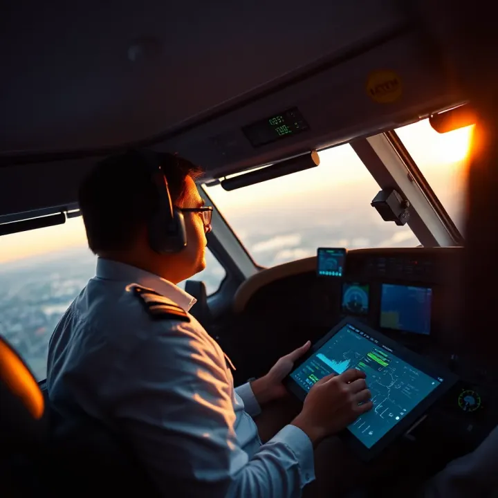 Pilot using digital flight planning tools and charts to optimize route and fuel management