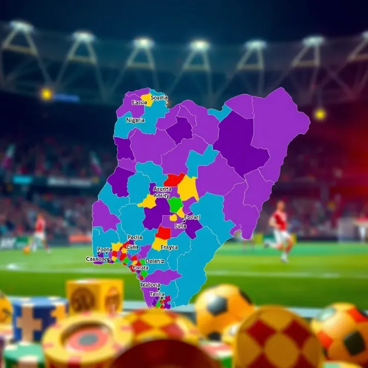 Colorful Nigerian map highlighting areas with online betting activity