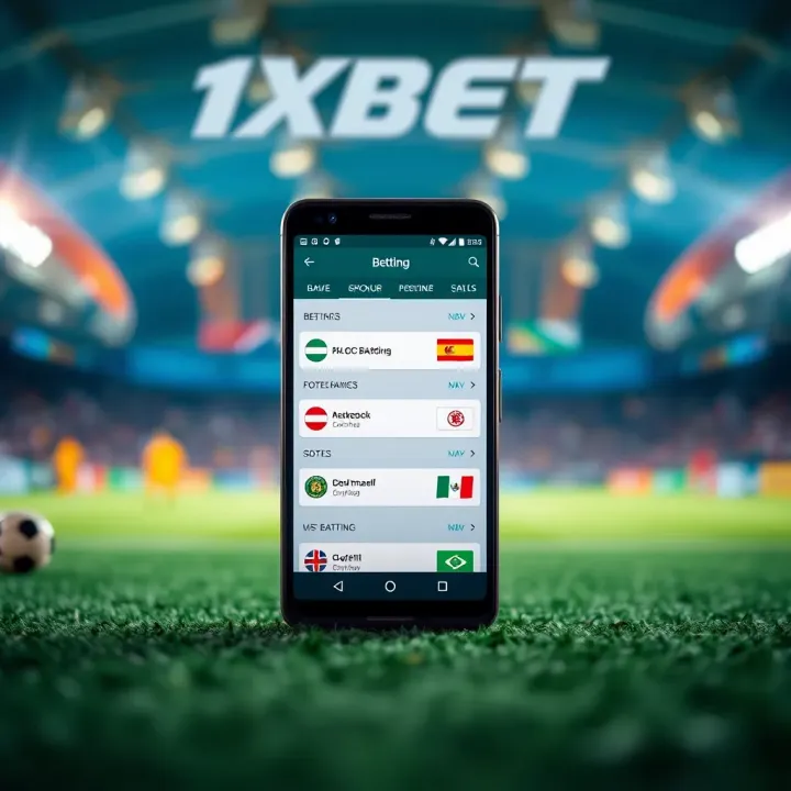 Mobile phone displaying the 1xBet Mobile Lite app interface with betting options visible