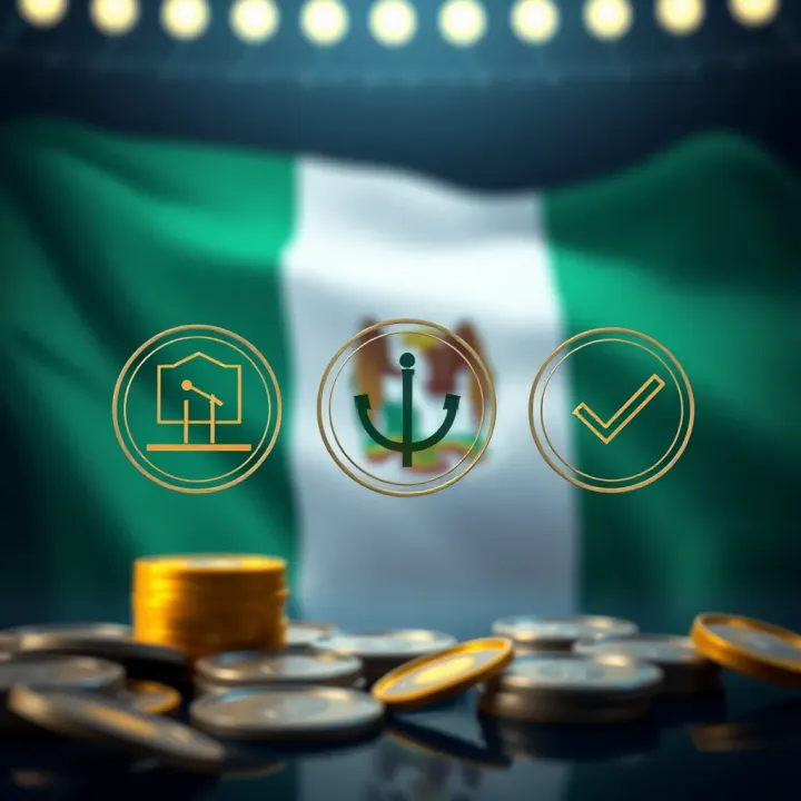 Visual representation of licensing and regulatory compliance icons with a Nigerian flag backdrop