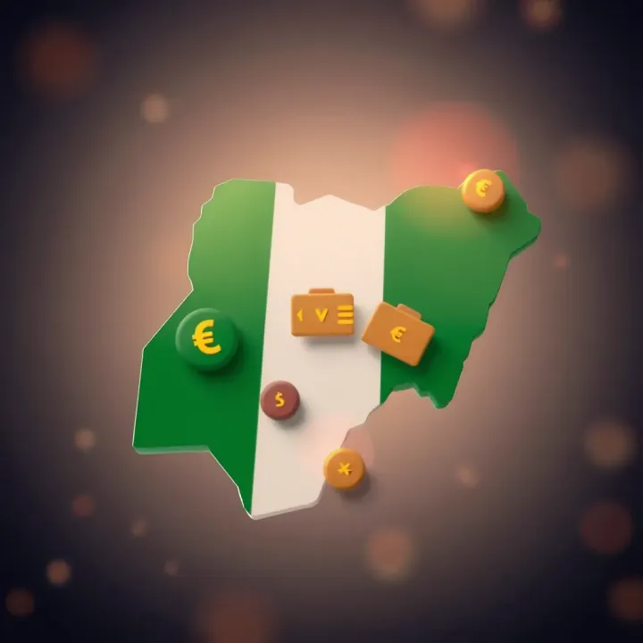 Nigeria map with currency symbols and digital wallet icons illustrating smooth withdrawal transactions