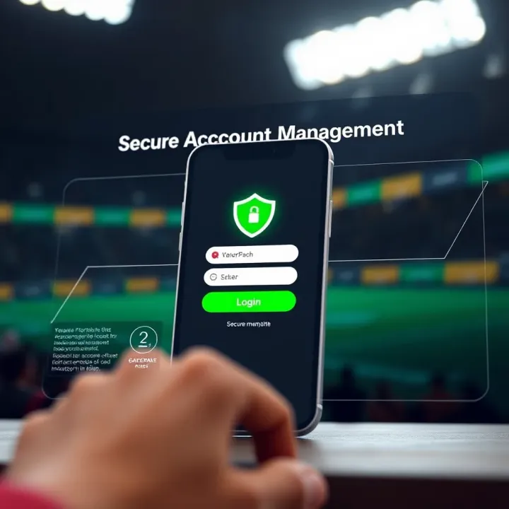 Graphic showing secure login and account management features on a mobile betting platform
