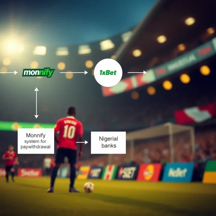 Withdrawal Flow from 1xBet through Monnify to Nigerian Banks Diagram showing flow between 1xBet, Monnify payment system, and Nigerian banks for withdrawals