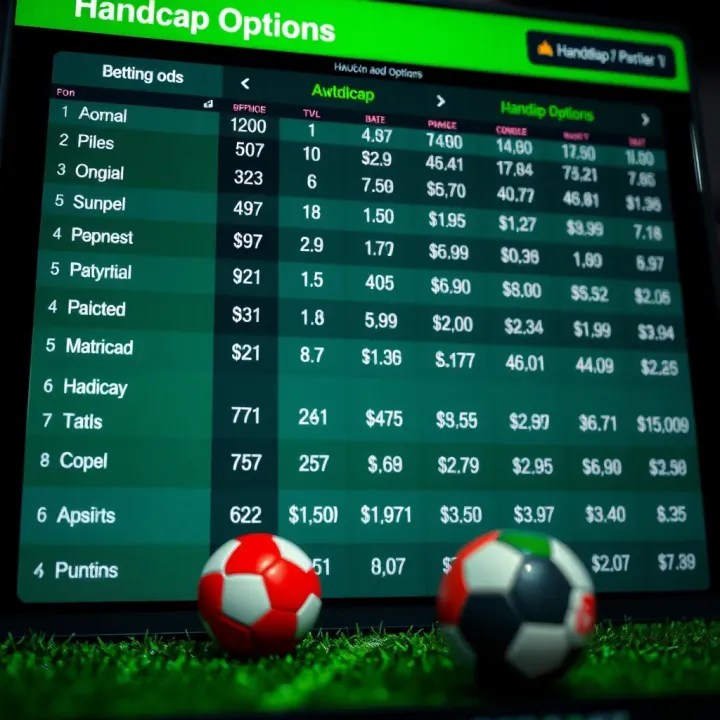 Betting odds table highlighting different handicap bet options and potential payouts on a sportsbook platform