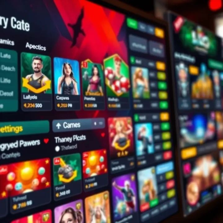 Colorful digital interface displaying popular LOL betting game options with vibrant icons and player statistics