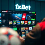 Display of 1xBet betting platform featuring sports categories and casino game options