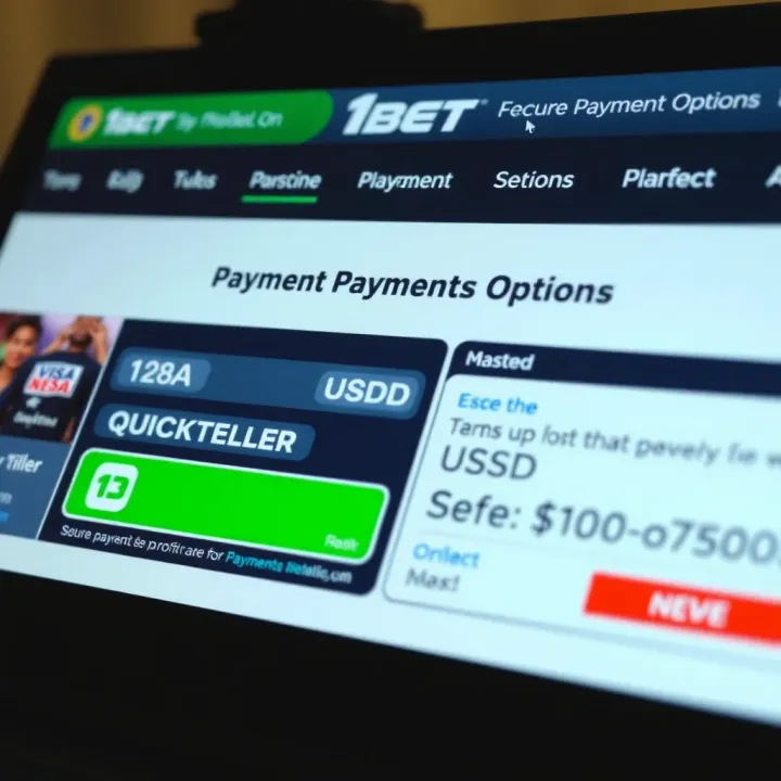 Secure payment options screen highlighting Quickteller and USSD methods on 1xbet Nigeria